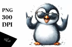 Funny Penguin Smiling, Rocker Sign | Sublimation Clipart Product Image 1
