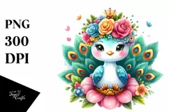 Colorful Flower Crown Peacock PNG Product Image 1