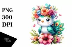Colorful Flower Crown Peacock PNG Product Image 3