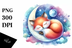 Colorful Baby Fox Sleeping on the Moon | Clipart Product Image 3