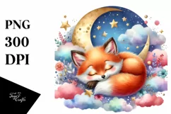 Sleeping Baby Fox Watercolor PNG Product Image 3
