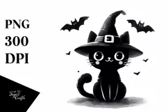 Funny Halloween Black Cat Watercolor PNG Product Image 3