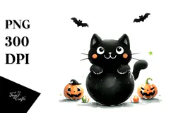 Funny Halloween Black Cat PNG Product Image 1