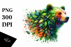 Abstract Vibrant Plant Leaves Bear PNG Product Image 3