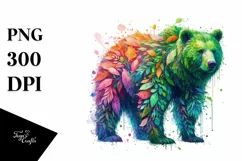 Vibrant Bear with Plant Leaves, PNG Product Image 3