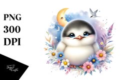 Colorful Baby Arctic Tern under Moon and Flowers | Clipart Product Image 3