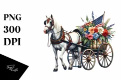 Watercolor Horse Wagon with Flowers Clipart Product Image 3