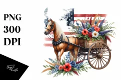 Watercolor Horse Wagon with Flowers Product Image 1