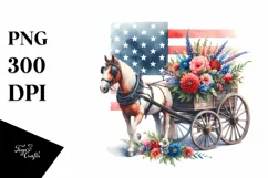 Watercolor Horse Wagon with Flowers Clipart Product Image 1