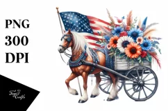 Watercolor Horse Wagon with Flowers Clipart Product Image 1