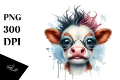 Crazy Cow with Cool Hair PNG Product Image 1