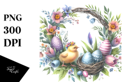 Easter Watercolor Wreath PNG Product Image 1