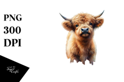 Baby Highland Cow in Autumn Scene, Watercolor PNG Product Image 1