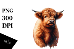 Baby Highland Cow in Autumn Scene, Watercolor PNG Product Image 1