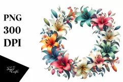 Colorful Lily Wreath | Sublimation | Clipart Product Image 3
