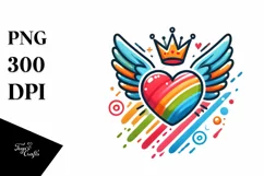 Colorful Heart with Wings and Crown PNG Product Image 1