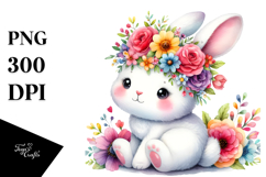 Colorful Flowers Bunny | Sublimation | Clipart. Product Image 1