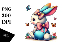 Colorful Vintage Bunny Sitting View From Back PNG Product Image 1
