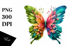 Abstract Vibrant Plant Leaves and 3D Flowers Butterfly PNG Product Image 3