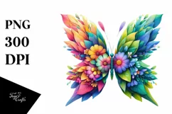 Abstract Vibrant Plant Leaves and 3D Flowers Butterfly PNG Product Image 1