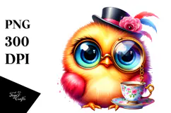 Vibrant Cute Baby Chicken with Monocle PNG Product Image 1
