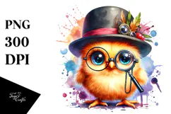 Vibrant Cute Baby Chicken with Monocle PNG Product Image 1