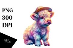 Baby Highland Cow on Street Corner, Watercolor PNG Product Image 3