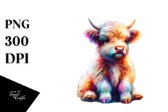 Baby Highland Cow on Street Corner, Watercolor PNG Product Image 1