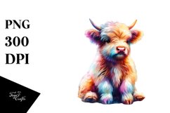 Baby Highland Cow on Street Corner, Watercolor PNG Product Image 3