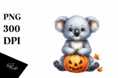 Cute Baby Koala Holding Halloween Pumpkin PNG Product Image 3