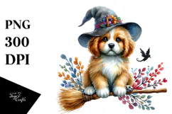 Colorful Puppy on Broom | Clipart Product Image 1