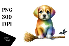 Colorful Puppy on Broom | Clipart Product Image 1
