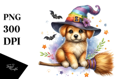 Colorful Puppy on Broom | Clipart Product Image 1