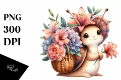 Watercolor Boho Baby Snail with Flowers | Clipart Product Image 3