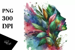Abstract Watercolor Frame with Plant Leaves PNG Product Image 3