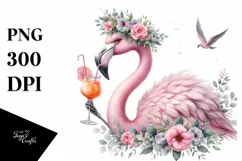 Young Flamingo with Flowers Clipart Product Image 1