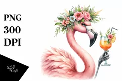 Young Flamingo with Flowers Clipart Product Image 1