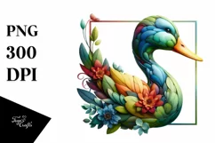 Abstract Vibrant Plant Leaves and 3D Flowers Duck Frame PNG Product Image 3