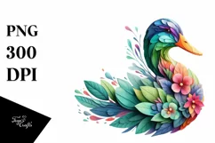 Abstract Vibrant Plant Leaves and 3D Flowers Duck Frame PNG Product Image 3