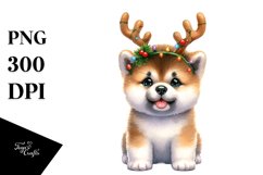 Expressive Akita with Reindeer Horns PNG Product Image 3