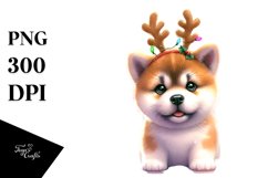 Expressive Akita with Reindeer Horns PNG Product Image 3