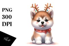 Expressive Akita with Reindeer Horns PNG Product Image 1