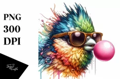 Fun and Colorful Bird with Sunglasses Blowing Chewing Gum | Product Image 3