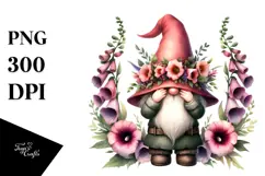 Cute Watercolor GNOME with Big HAT PNG Product Image 1