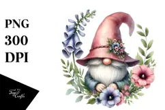 Cute Gnome with Foxglove Floral Frame PNG Product Image 1