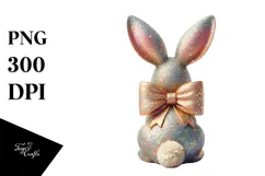 Colorful Bunny with Glittery Bow PNG Product Image 1
