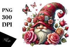 Colorful Valentines Gnome Roses PNG Product Image 1