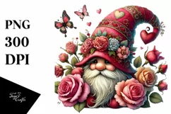 Colorful Valentines Gnome Roses PNG Product Image 1