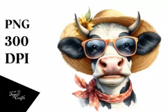 Cow Cow Portrait with Sun Hat Clipart Product Image 3
