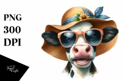 Cow Cow Portrait with Sun Hat Clipart Product Image 1